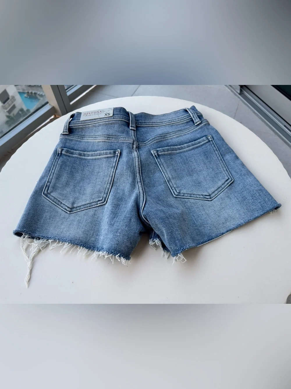NWT Just USA Stretch Cut Off Fray Denim Shorts XS High Rise Light Wa